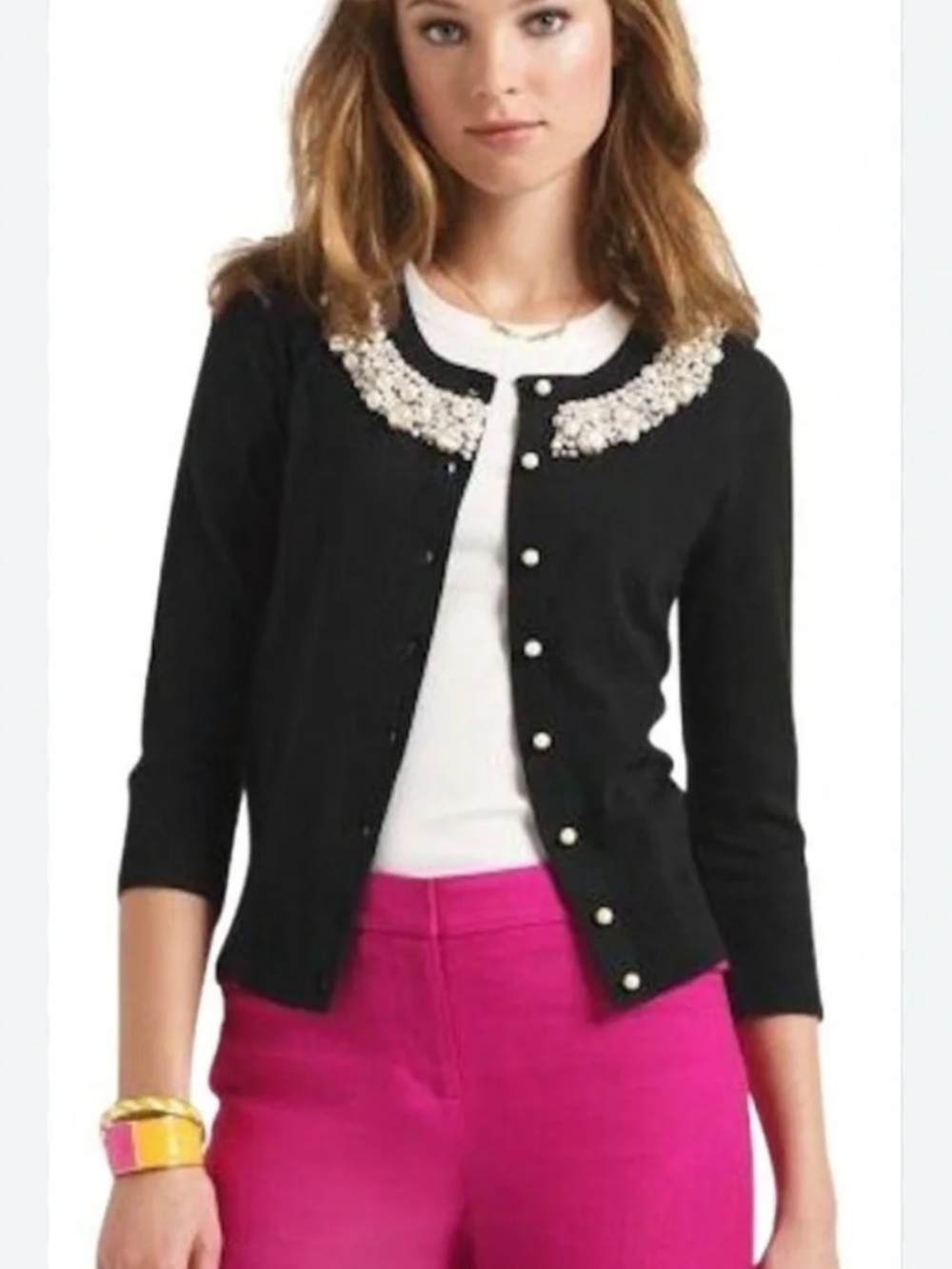 Kate Spade Tula Cardigan S Black Pearl Rhinestone Embellished Cotton Sweater